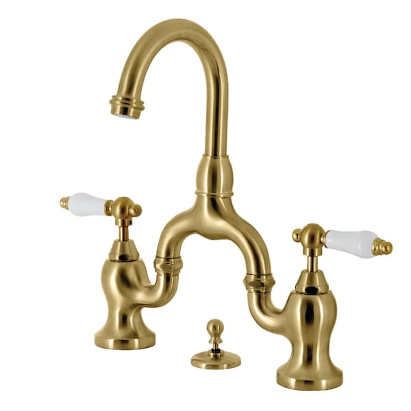 Kingston Brass Bridge Bathroom Faucet with Brass Pop-Up, Brushed Brass KS7997PL - main